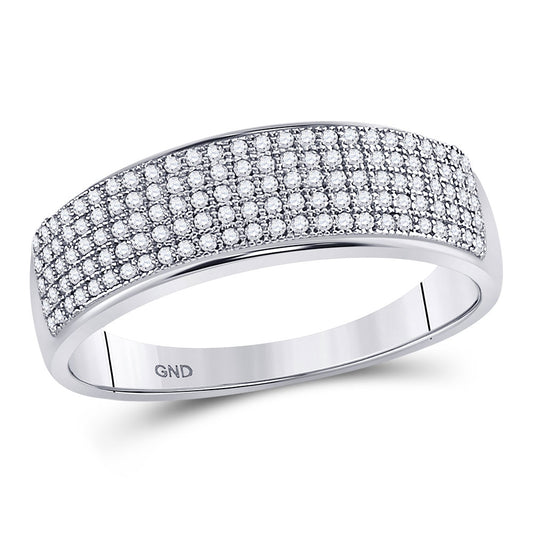 10kt White Gold Mens Round Diamond Wedding Pave Band Ring 3/8 Cttw