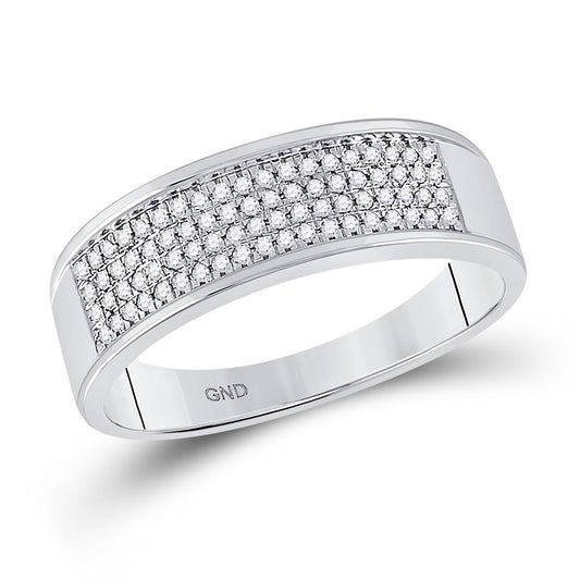 10kt White Gold Mens Round Diamond Wedding Pave Band Ring 1/4 Cttw