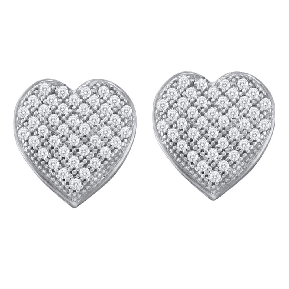 10kt White Gold Womens Round Diamond Heart Earrings 1/4 Cttw