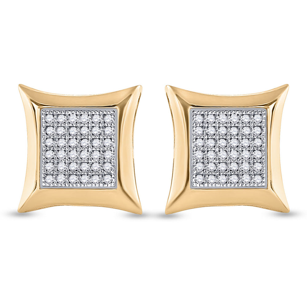 10kt Yellow Gold Womens Round Diamond Square Kite Cluster Earrings 1/5 Cttw