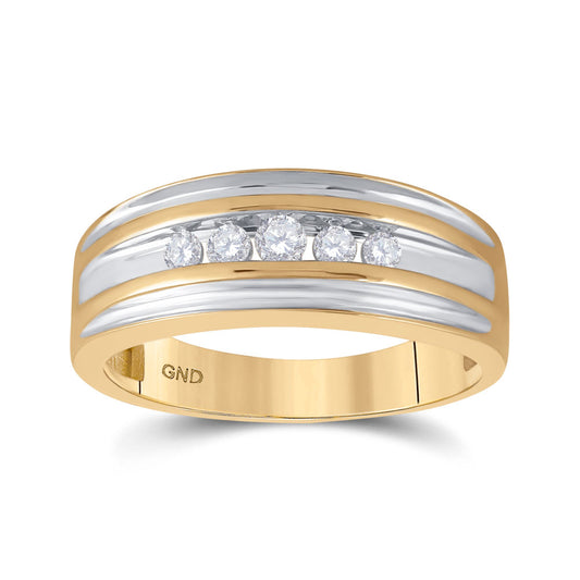 10kt Yellow Gold Mens Round Diamond 5-stone Wedding Ring 1/4 Cttw