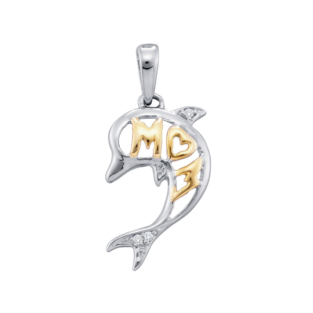 10kt White Gold Womens Round Diamond Mom Dolphin Pendant .02 Cttw