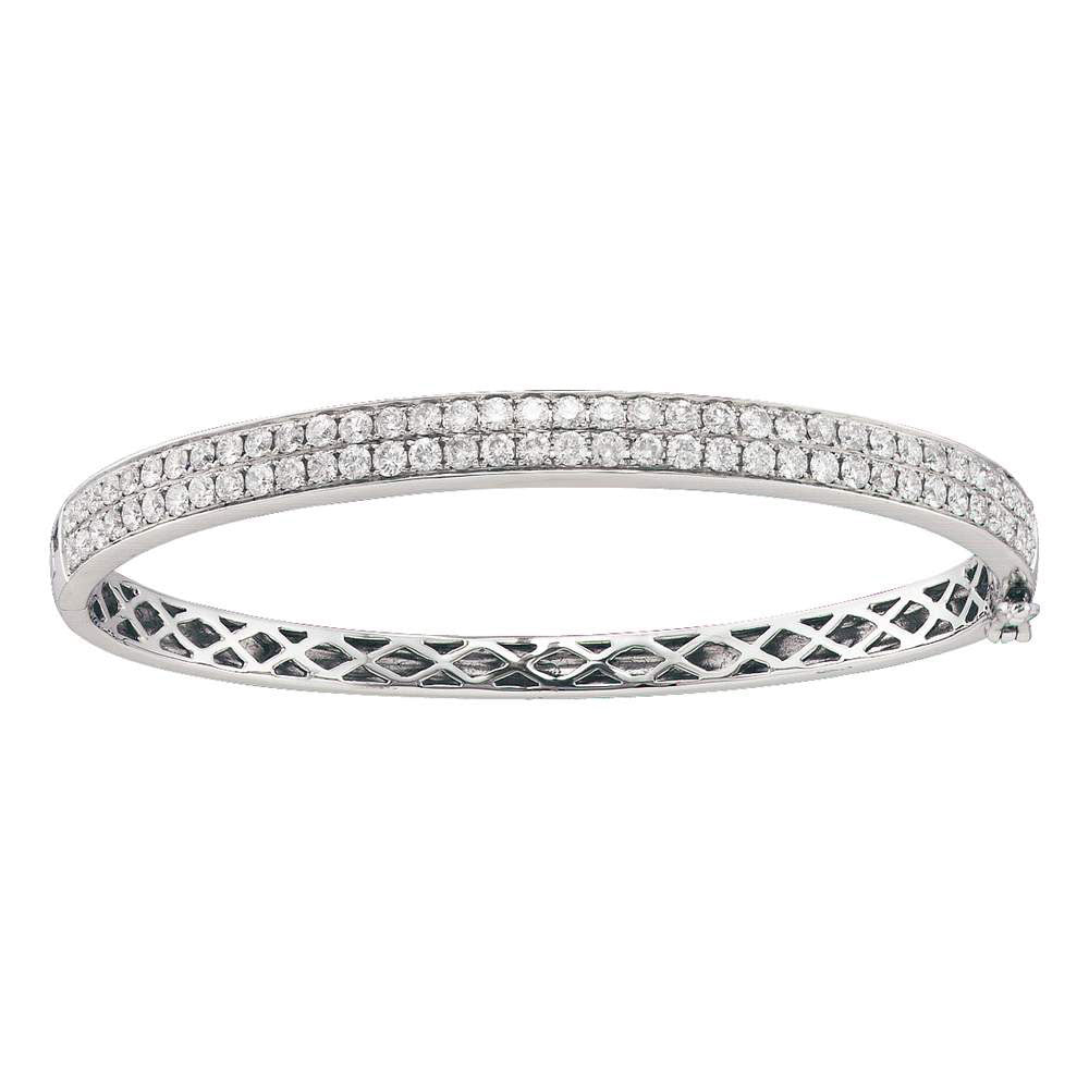 14kt White Gold Womens Round Diamond Classic Double Row Bangle Bracelet 2 Cttw