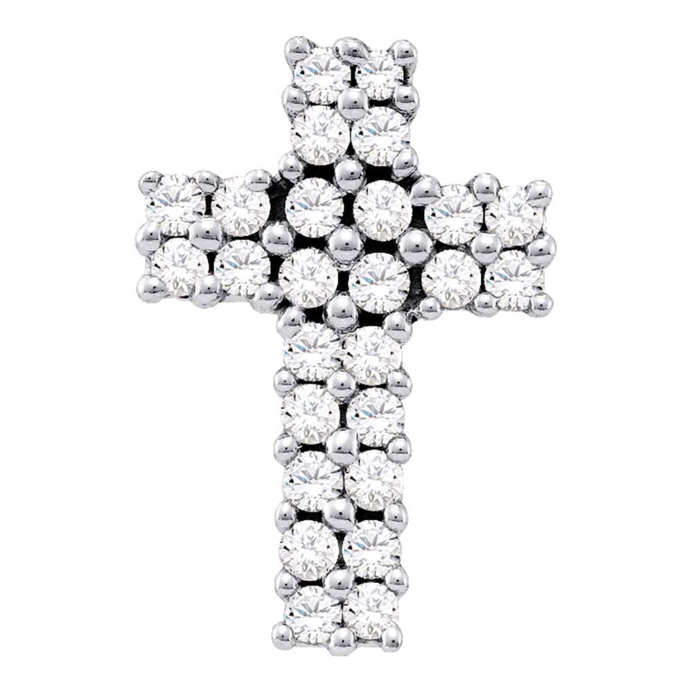 14kt White Gold Womens Round Diamond Cross Pendant 1/3 Cttw