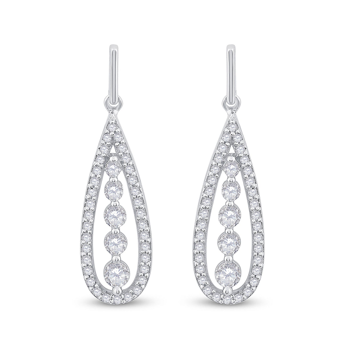 14kt White Gold Womens Round Diamond Teardrop Dangle Earrings 3/4 Cttw