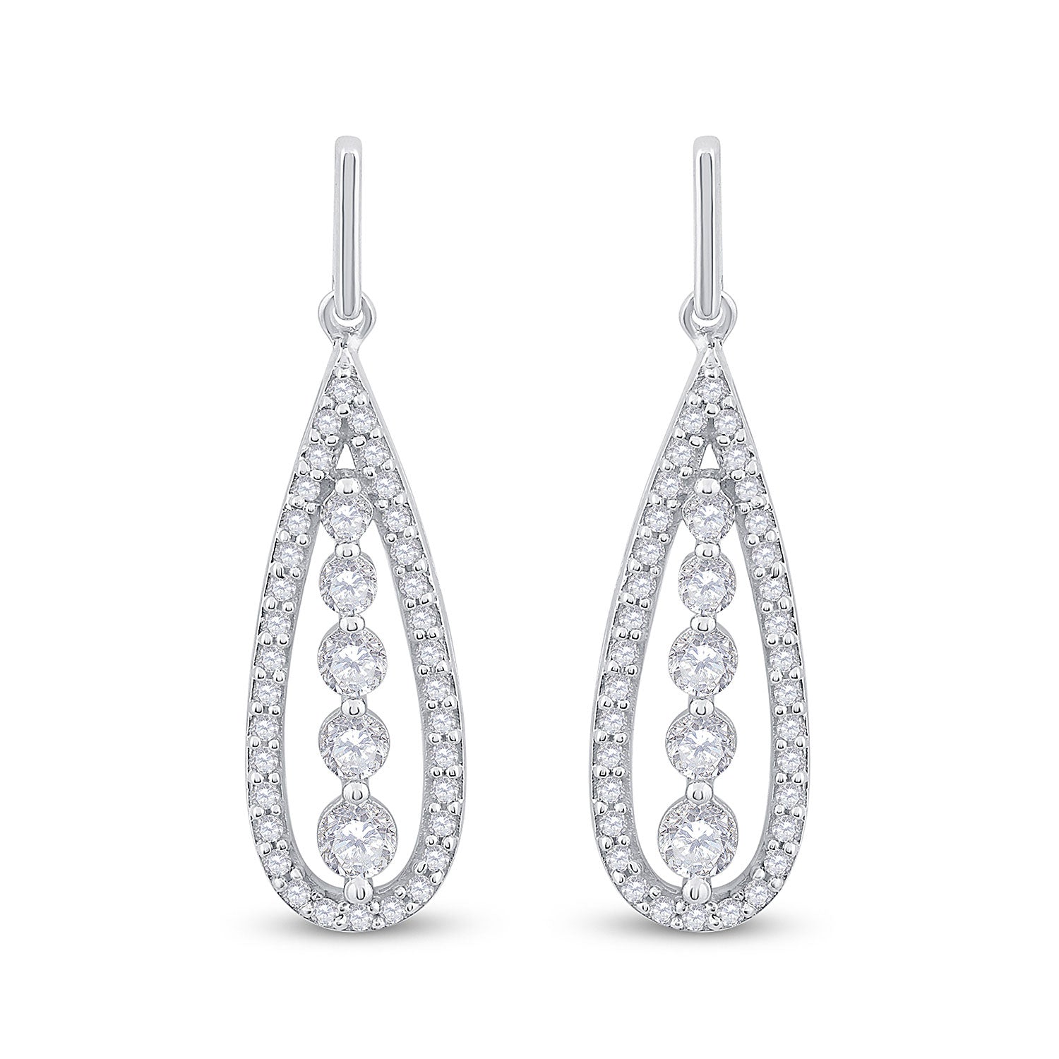 14kt White Gold Womens Round Diamond Teardrop Dangle Earrings 3/4 Cttw