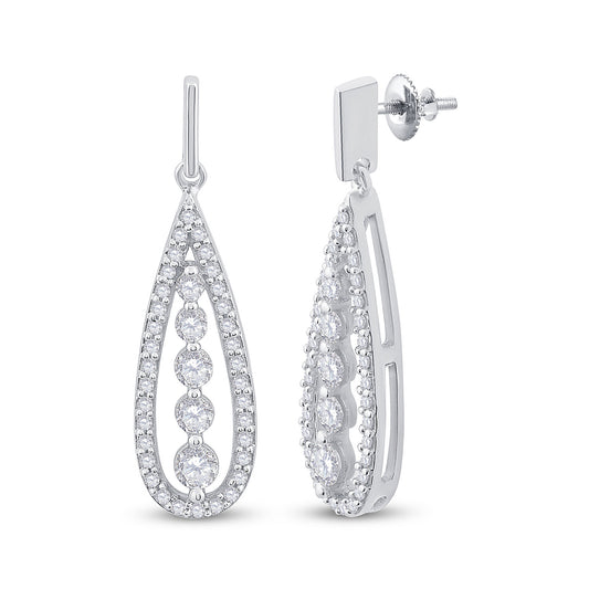 14kt White Gold Womens Round Diamond Teardrop Dangle Earrings 3/4 Cttw