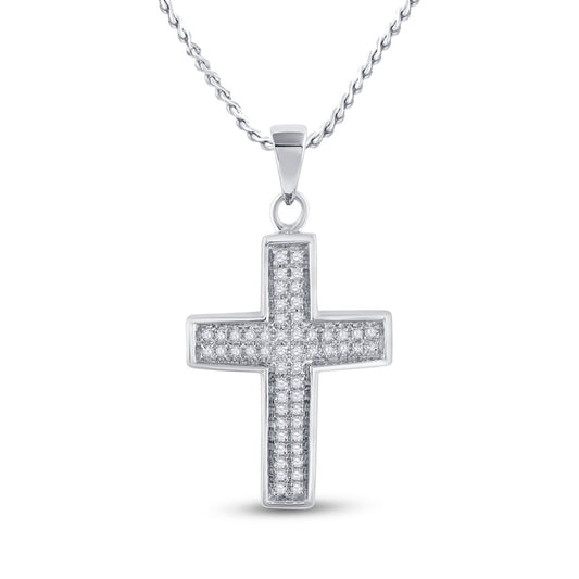 10kt White Gold Womens Round Diamond Cross Pendant 1/6 Cttw