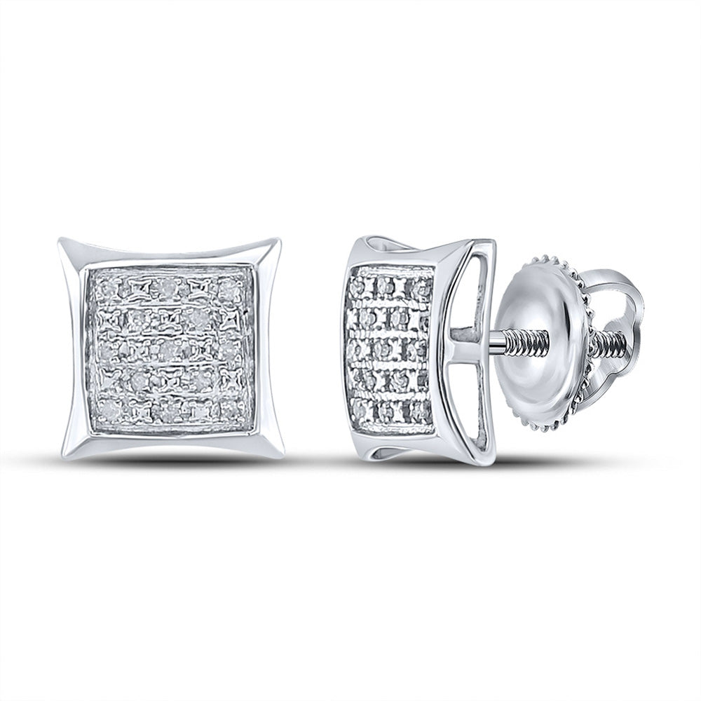 Sterling Silver Mens Round Diamond Kite Square Earrings 1/10 Cttw