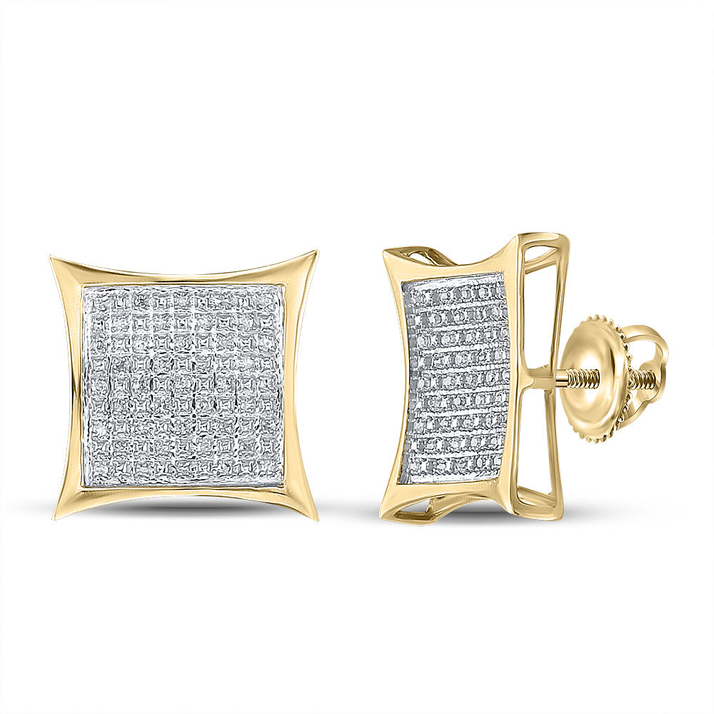 Yellow-tone Sterling Silver Mens Round Diamond Kite Square Earrings 1/4 Cttw