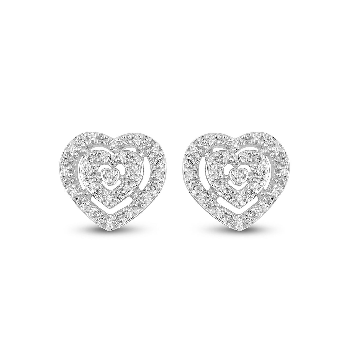 10kt White Gold Womens Round Diamond Heart Earrings 1/12 Cttw