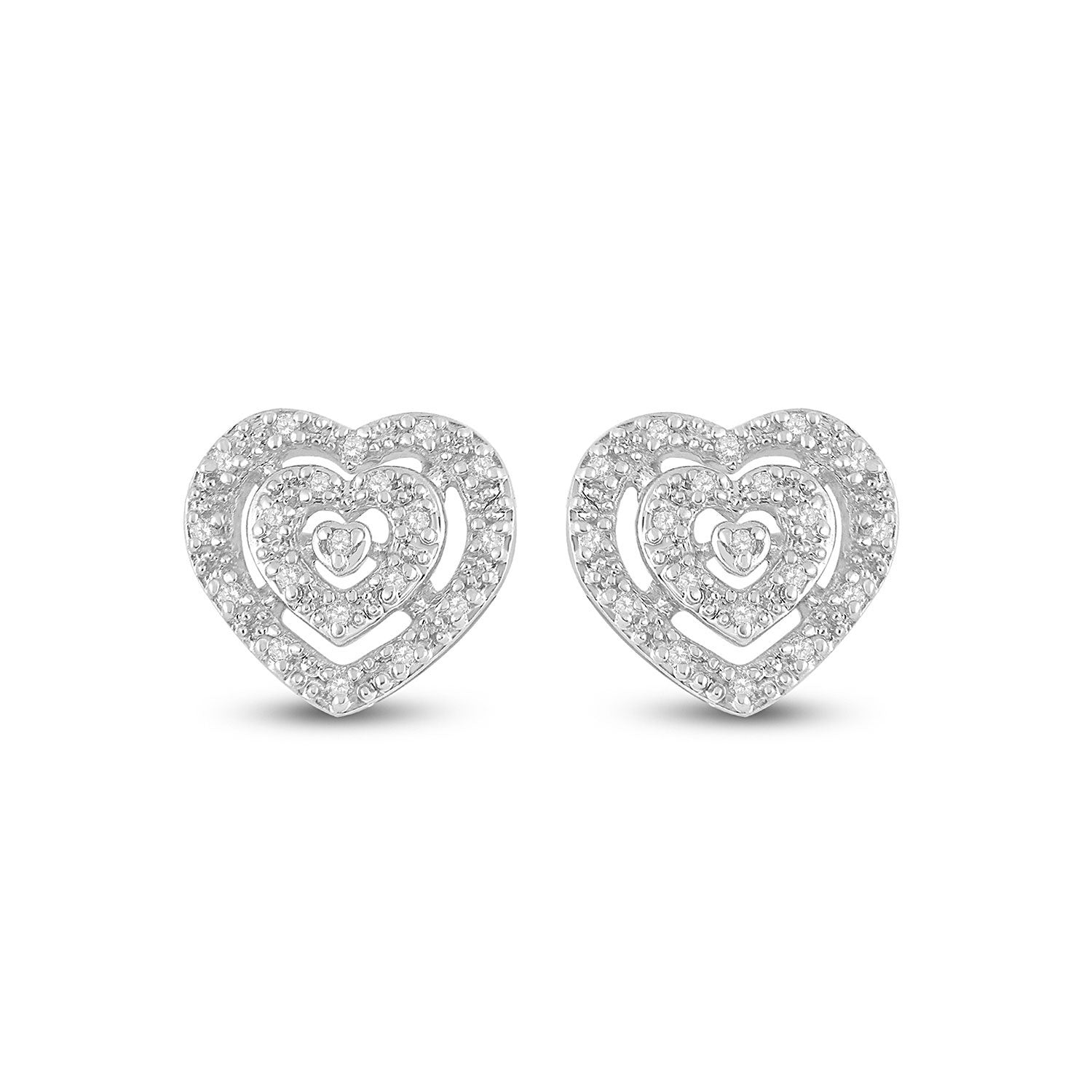 10kt White Gold Womens Round Diamond Heart Earrings 1/12 Cttw