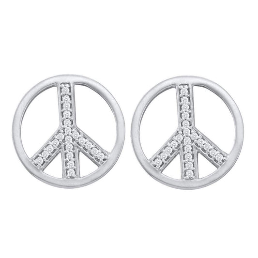 10kt White Gold Womens Round Diamond Peace Sign Circle Earrings 1/6 Cttw