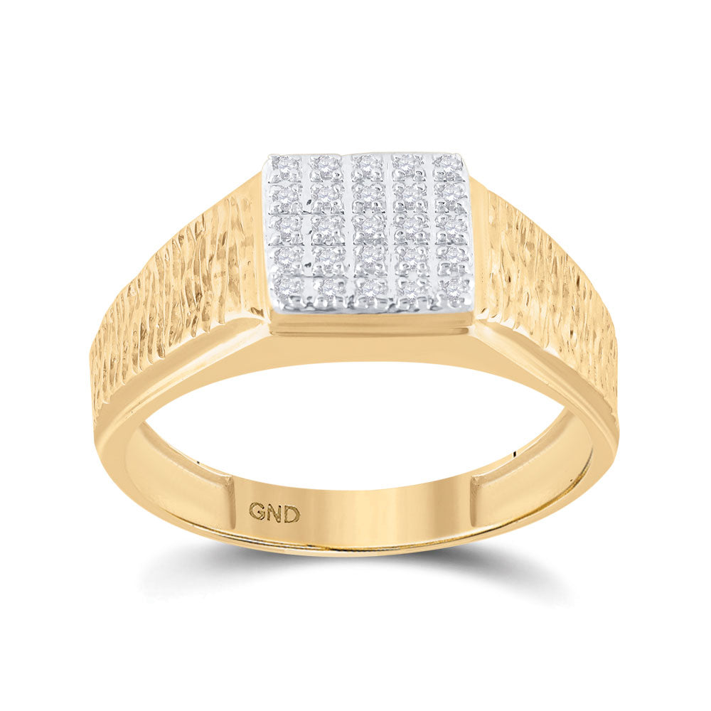 10kt Yellow Gold Mens Round Diamond Square Cluster Ring 1/8 Cttw