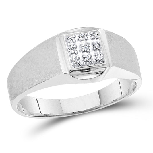 10kt White Gold Mens Round Diamond Brushed Cluster Ring .03 Cttw