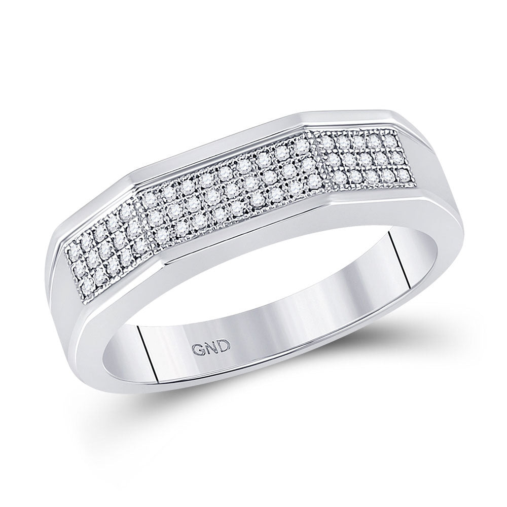 10kt White Gold Mens Round Diamond Faceted Pave Band Ring 1/5 Cttw