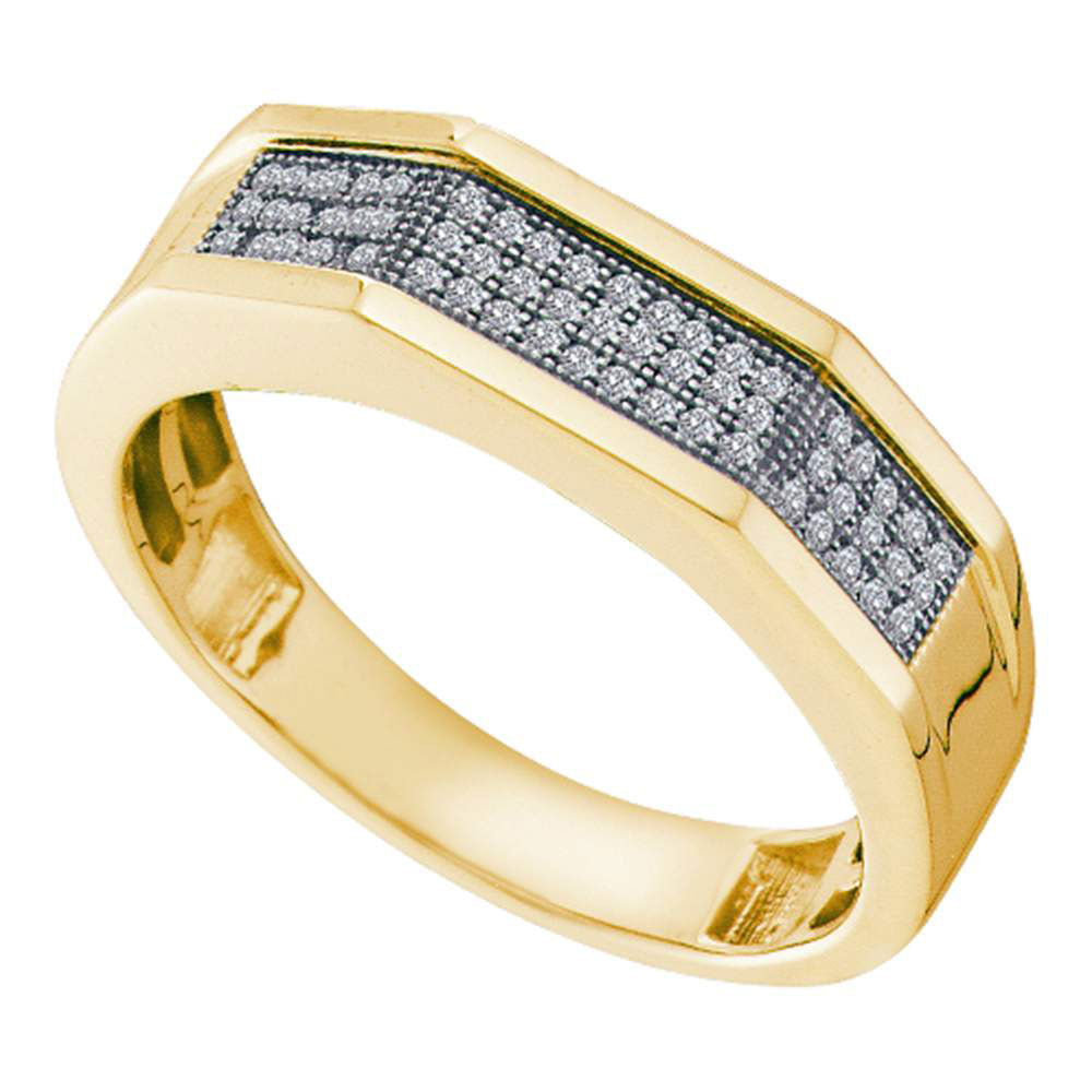 10kt Yellow Gold Mens Round Diamond Faceted Pave Band Ring 1/5 Cttw