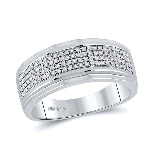 Sterling Silver Mens Round Diamond Band Ring 1/3 Cttw