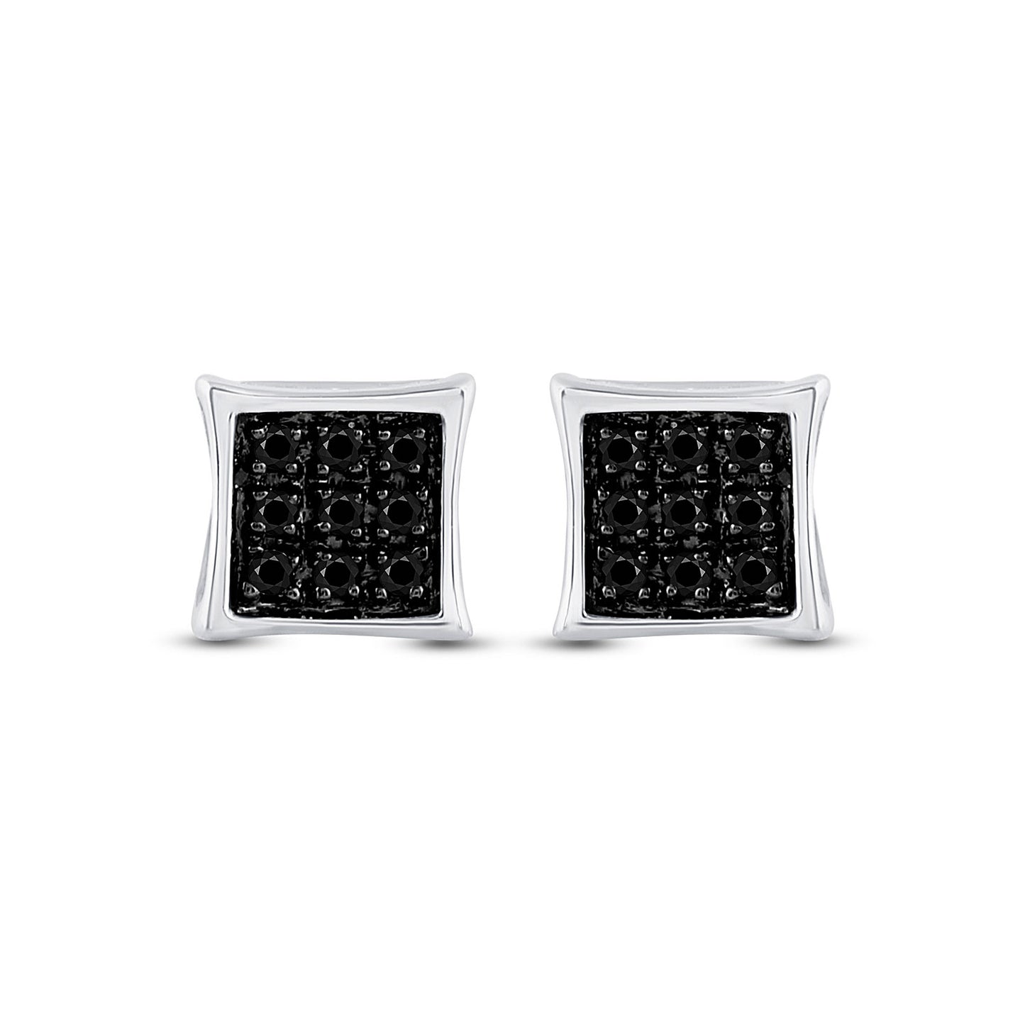 Sterling Silver Mens Round Black Color Enhanced Diamond Square Earrings 1/20 Cttw