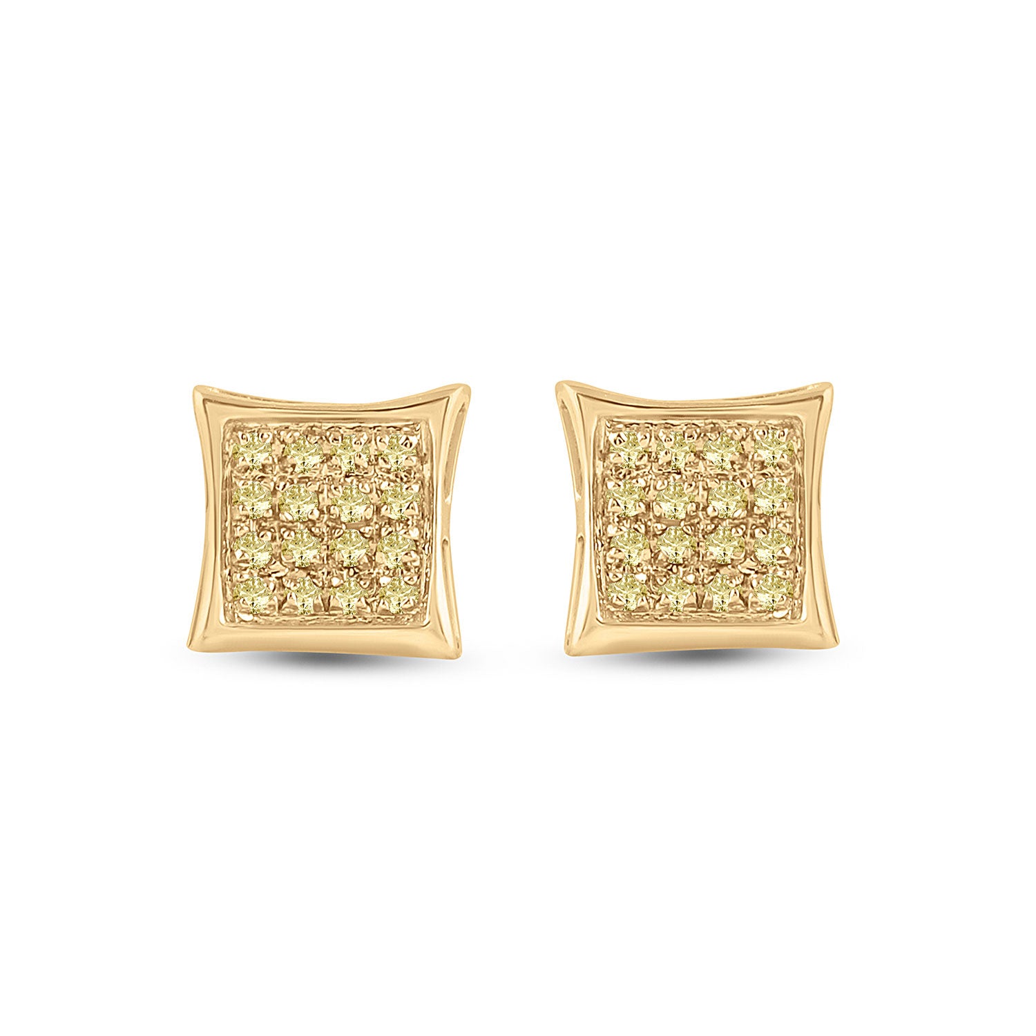 10kt Yellow Gold Mens Round Yellow Color Enhanced Diamond Square Earrings 1/10 Cttw