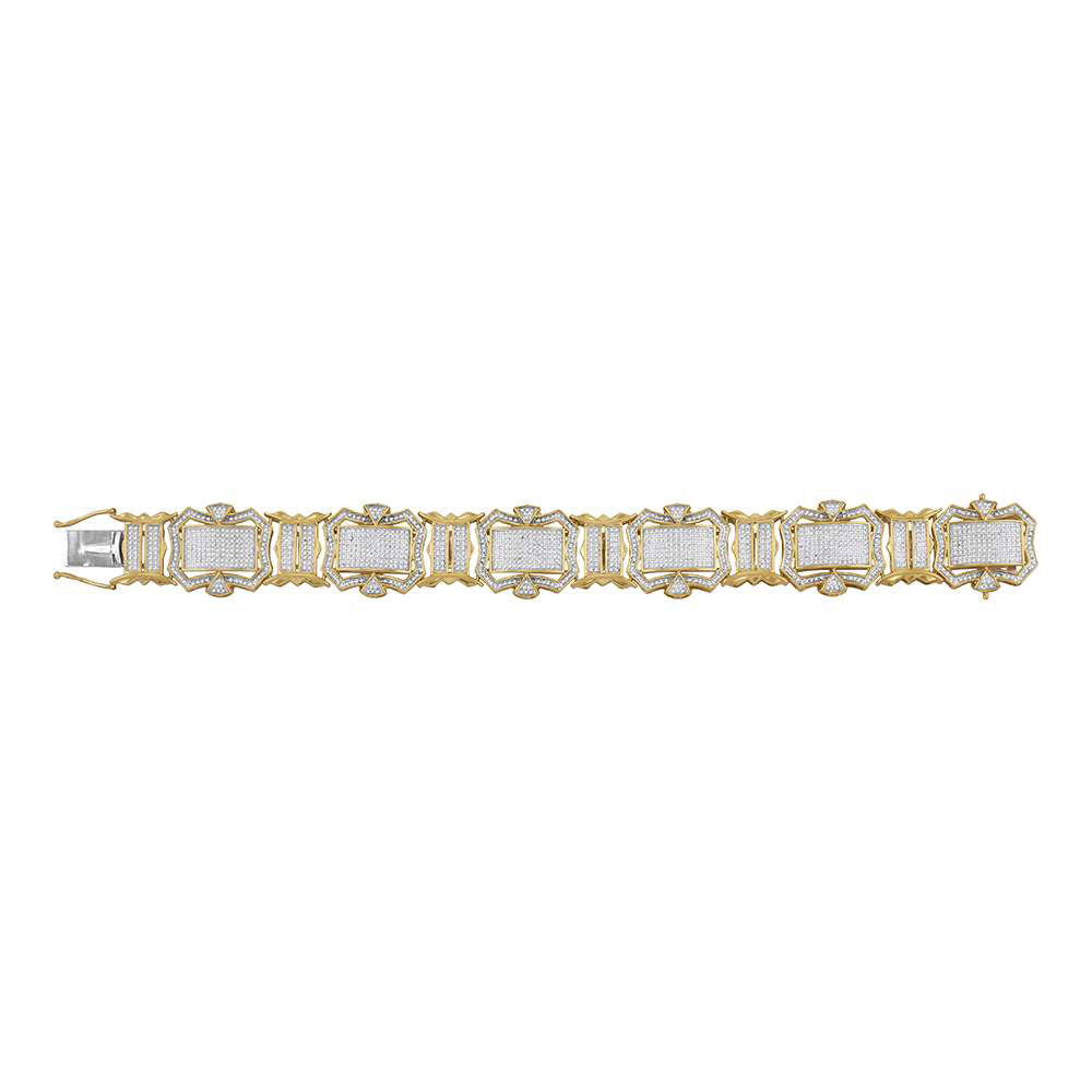 10kt Yellow Gold Mens Round Diamond Big Look Fashion Bracelet 3-1/5 Cttw