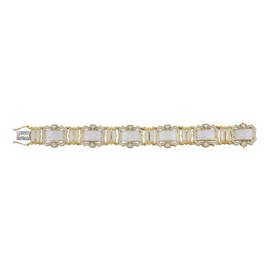 10kt Yellow Gold Mens Round Diamond Big Look Fashion Bracelet 3-1/5 Cttw