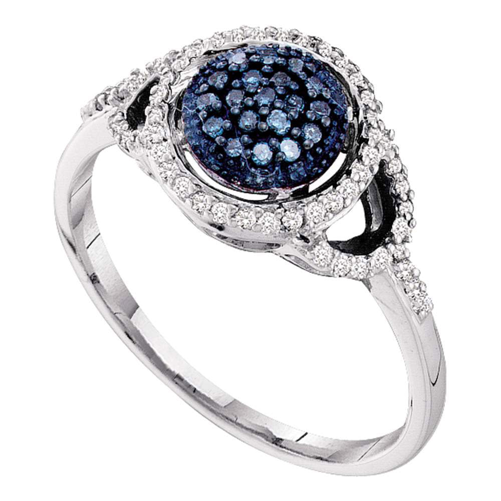 10kt White Gold Womens Round Blue Color Enhanced Diamond Framed Cluster Ring 1/4 Cttw