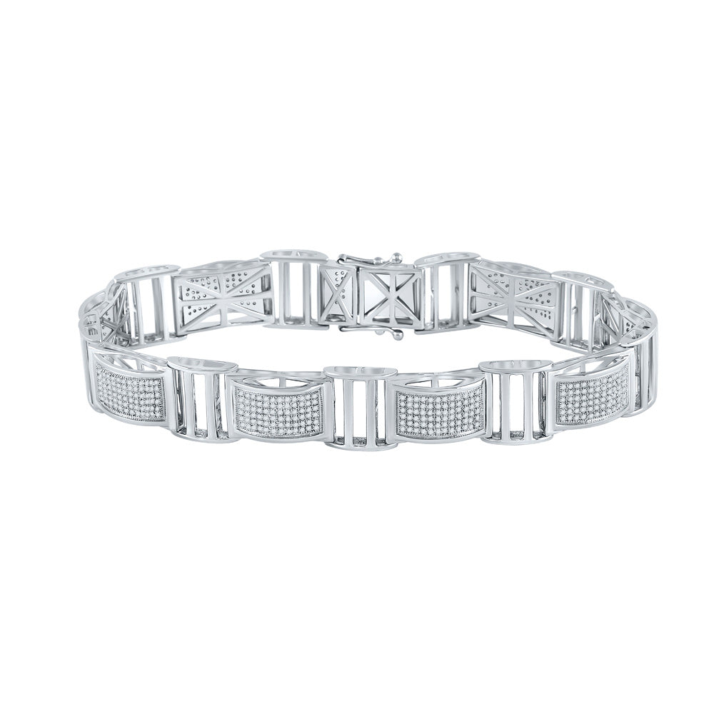 10kt White Gold Mens Round Diamond Link Bracelet 2 Cttw