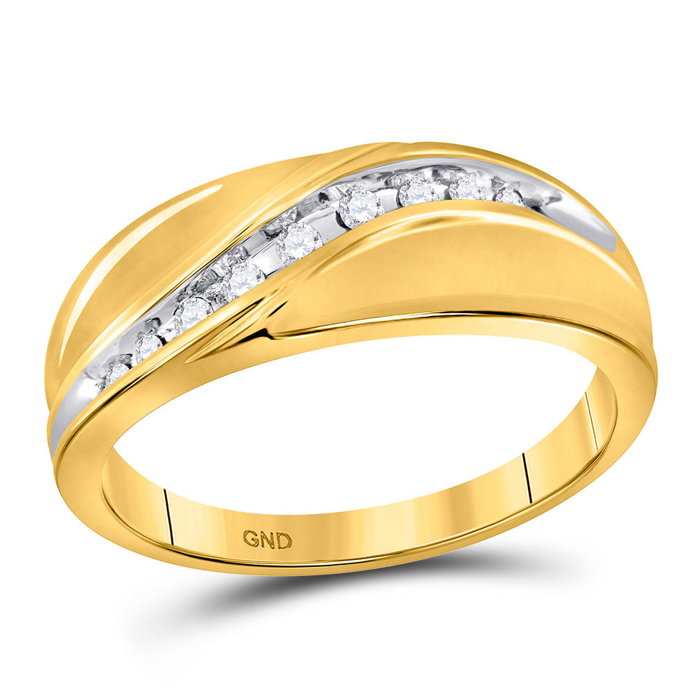 10kt Yellow Gold Mens Round Diamond Single Row Band Ring 1/8 Cttw