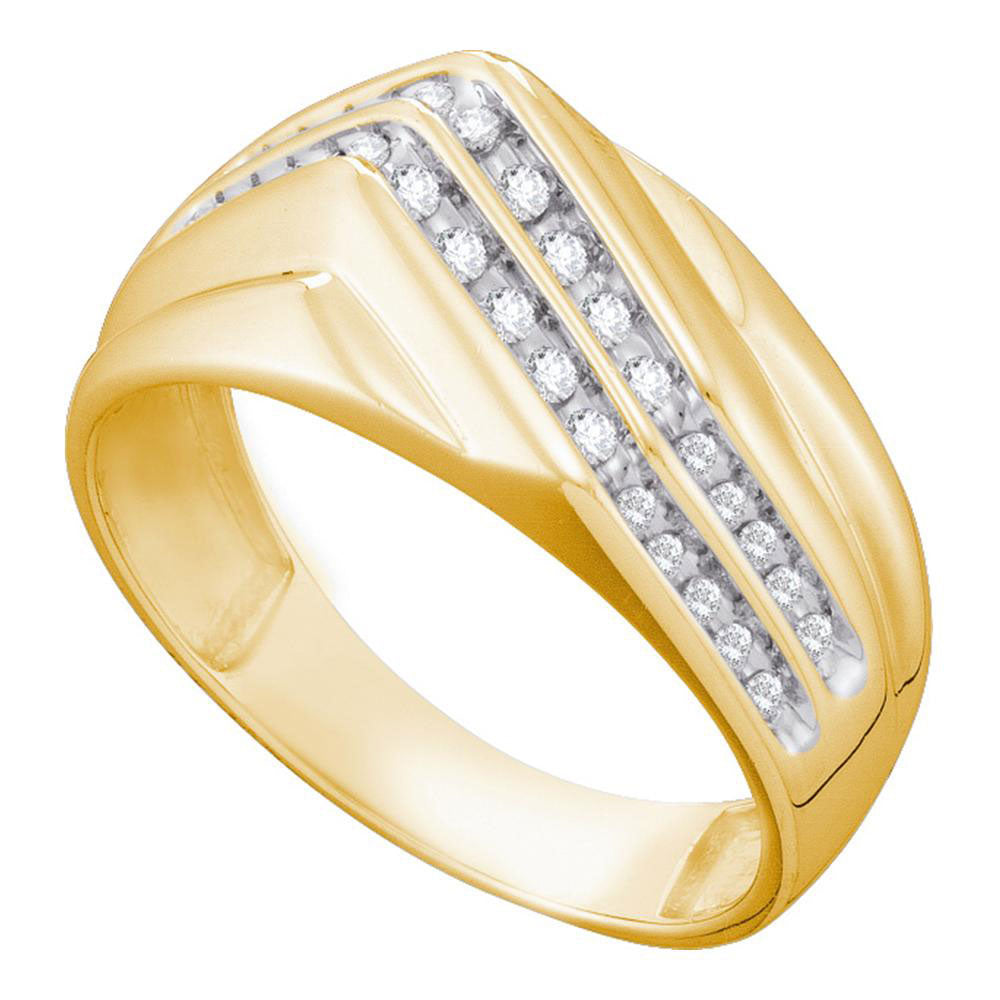 10kt Yellow Gold Mens Round Diamond Diagonal Double Row Band Ring 1/4 Cttw