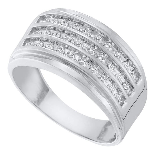 10kt White Gold Mens Round Diamond 3-Row Band Ring 1/2 Cttw