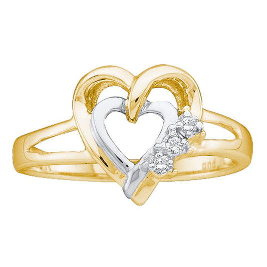 Two-tone Sterling Silver Womens Round Diamond Double Heart Ring .03 Cttw 