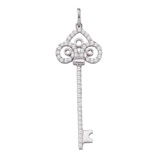 10kt White Gold Womens Round Diamond Slender Trefoil Key Love Pendant 1/2 Cttw