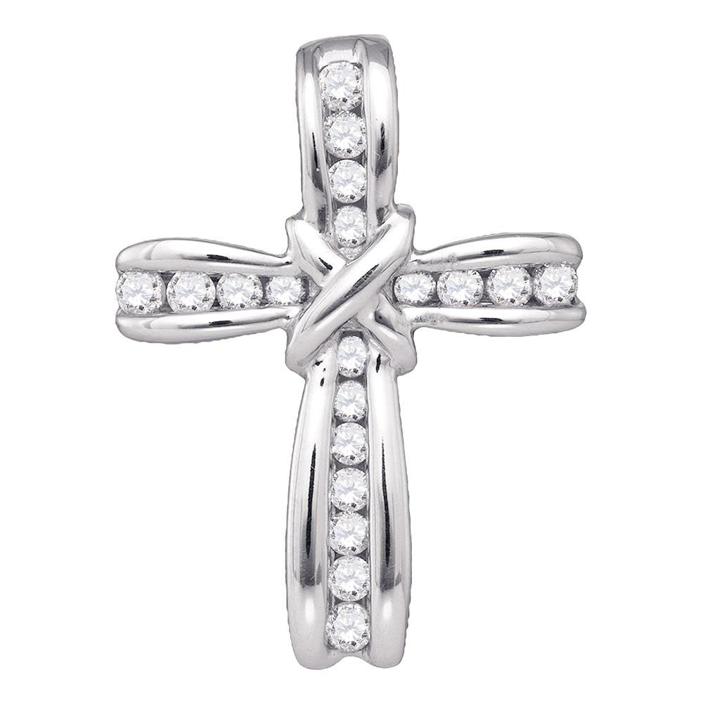 10kt White Gold Womens Round Diamond Bound Cross Pendant 1/5 Cttw