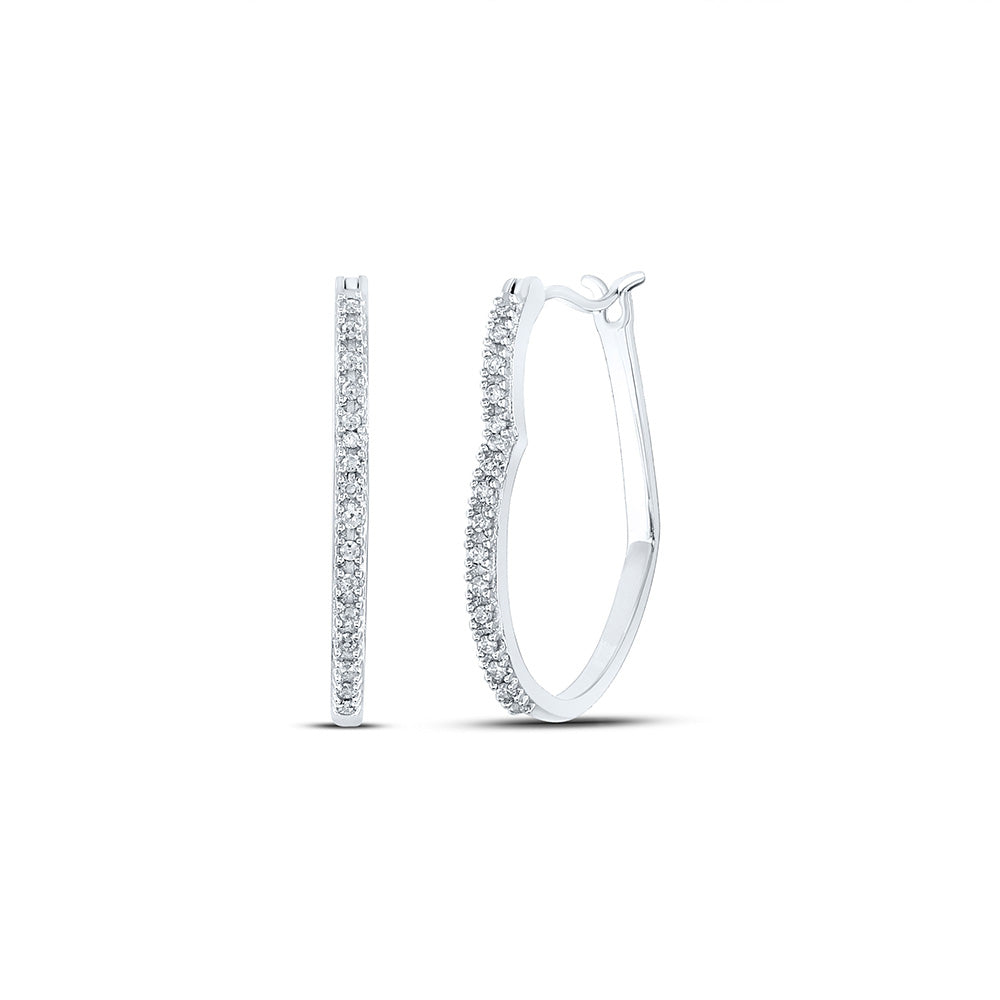 10kt White Gold Womens Round Diamond Heart Hoop Earrings 1/8 Cttw