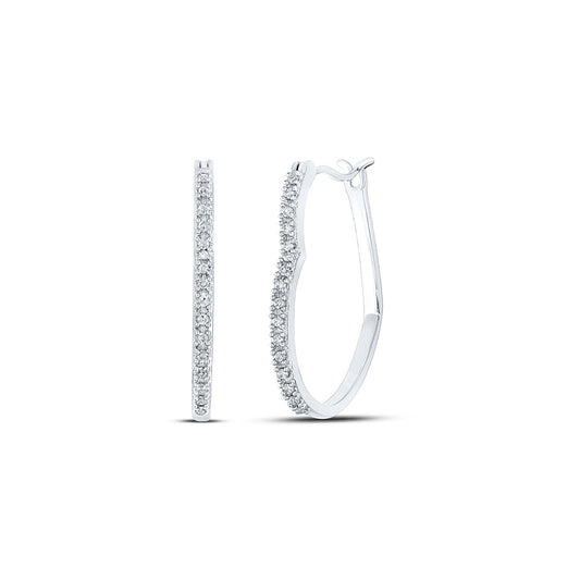 10kt White Gold Womens Round Diamond Heart Hoop Earrings 1/8 Cttw