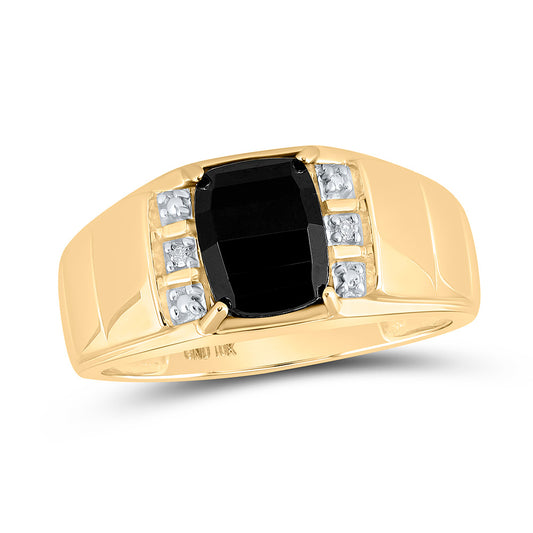 10kt Yellow Gold Mens Round Diamond Black Onyx Solitaire Ring .02 Cttw