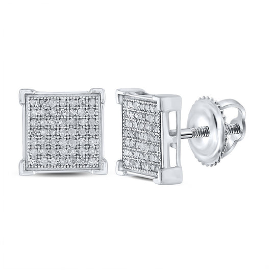 Sterling Silver Mens Round Diamond Square Earrings 1/3 Cttw