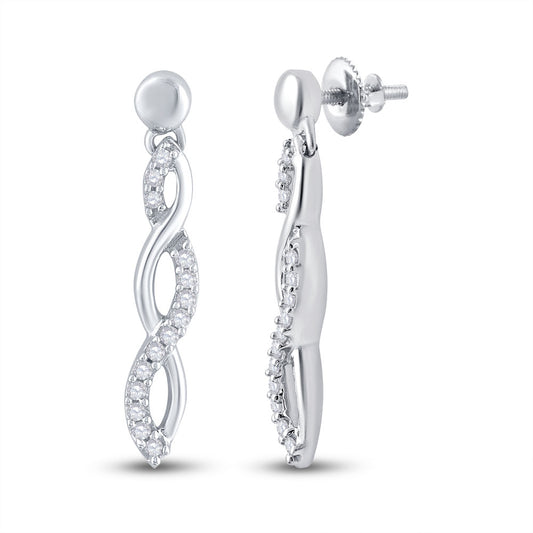 10kt White Gold Womens Round Diamond Dangle Earrings 1/4 Cttw