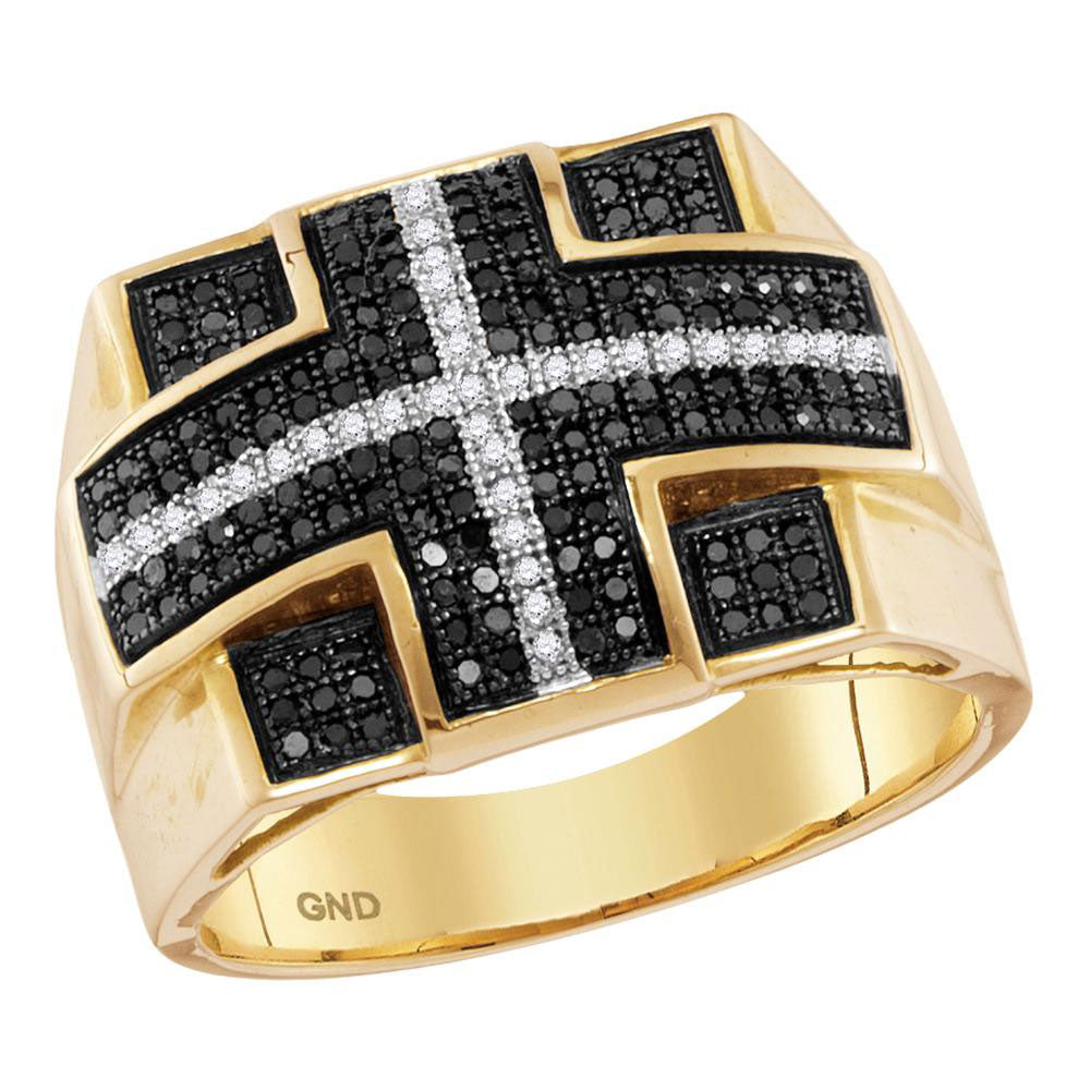 10kt Yellow Gold Mens Round Black Color Enhanced Diamond Fashion Ring 5/8 Cttw