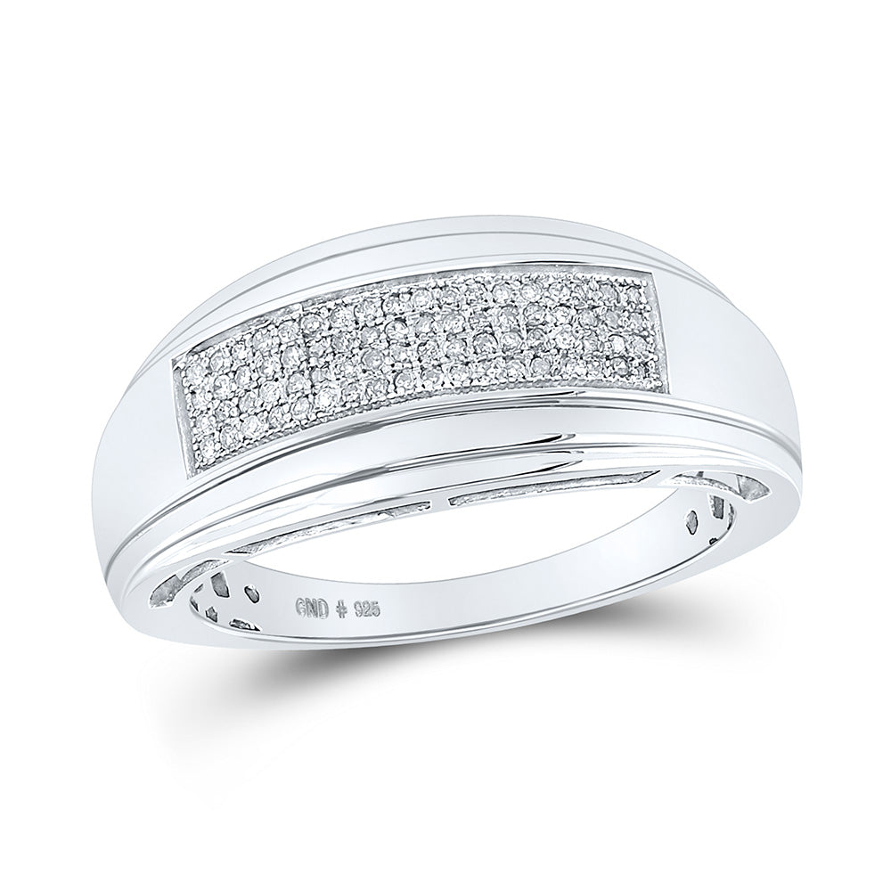 Sterling Silver Mens Round Diamond Wedding Pave Band Ring 1/5 Cttw