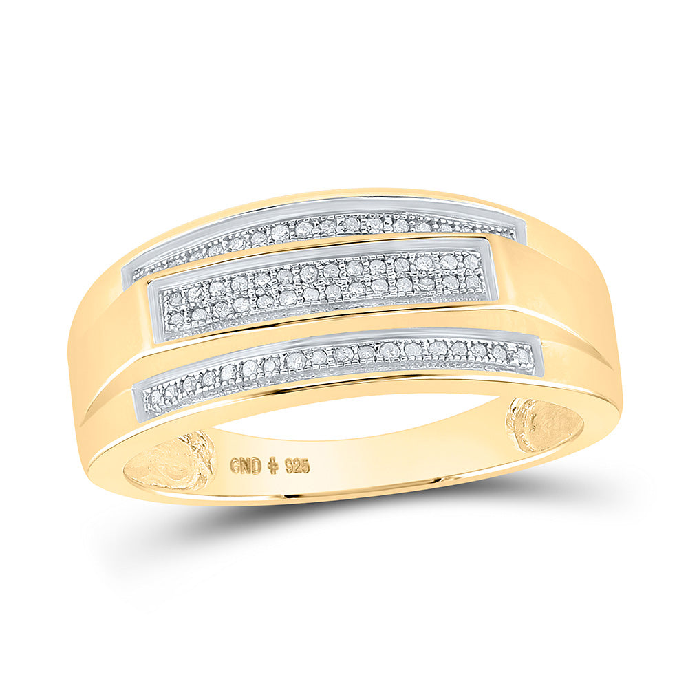 Yellow-tone Sterling Silver Mens Round Diamond Band Ring 1/5 Cttw