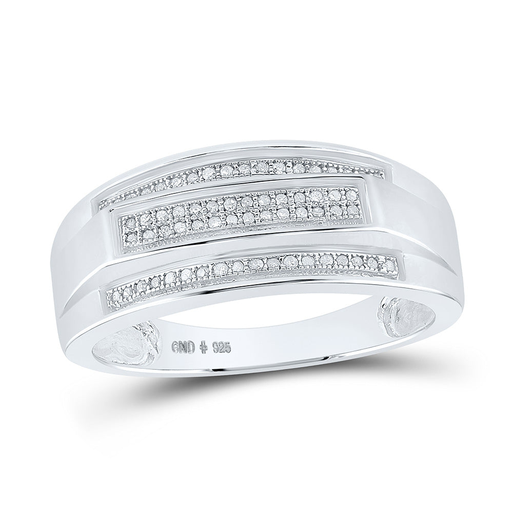 Sterling Silver Mens Round Pave-set Diamond Elevated Band Ring 1/5 Cttw
