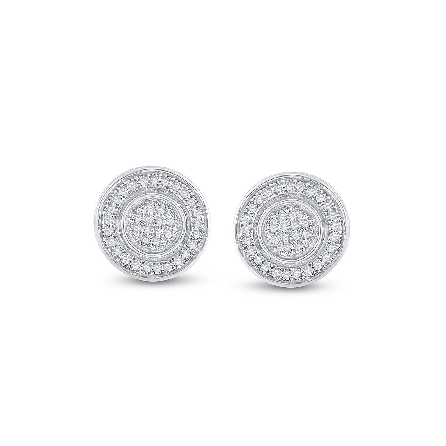 Sterling Silver Mens Round Diamond Circle Disk Stud Earrings 1/5 Cttw