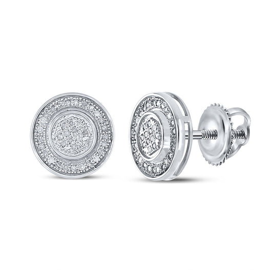 Sterling Silver Mens Round Diamond Circle Disk Stud Earrings 1/5 Cttw