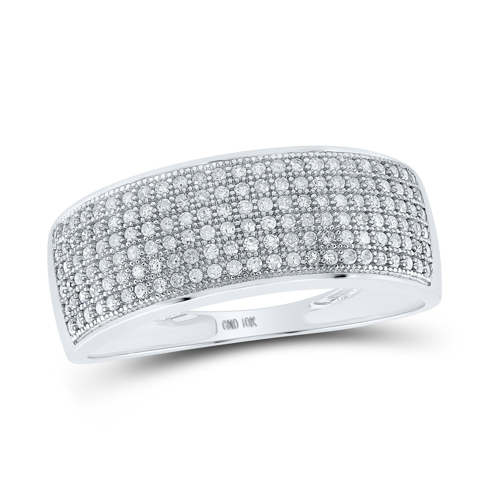 10kt White Gold Mens Round Diamond Wedding Pave Band Ring 1/2 Cttw