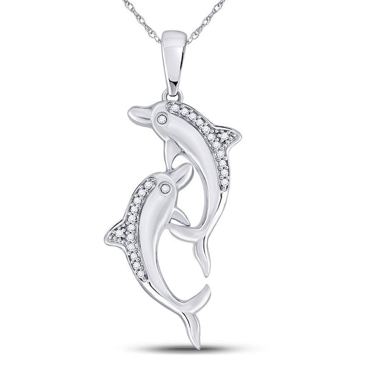 10kt White Gold Womens Round Diamond Dolphin Nautical Animal Pendant 1/12 Cttw