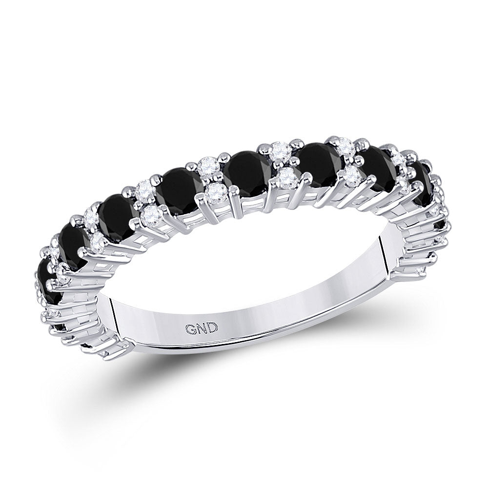10kt White Gold Womens Round Black Color Enhanced Diamond Wedding Band Ring 1 Cttw