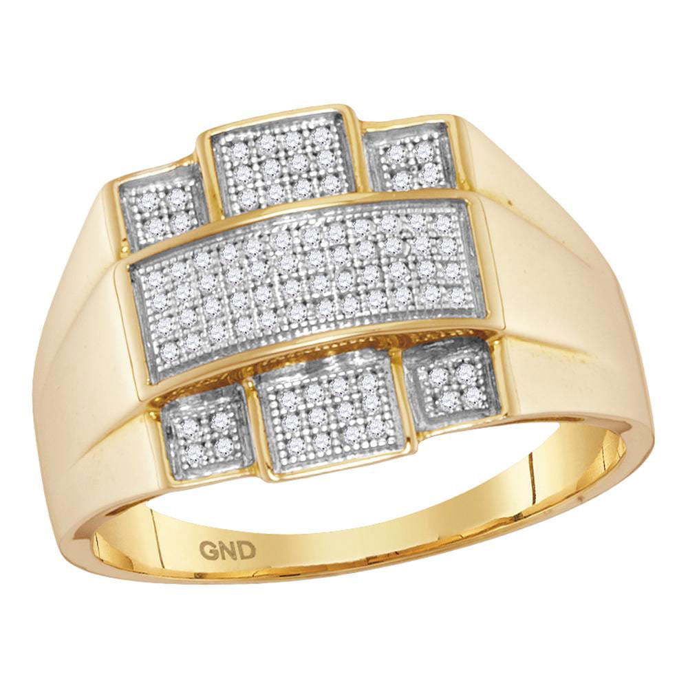 10kt Yellow Gold Mens Round Diamond Domed Cross Ring 1/4 Cttw
