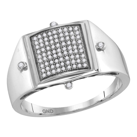 10kt White Gold Mens Round Diamond Square Ring 1/4 Cttw